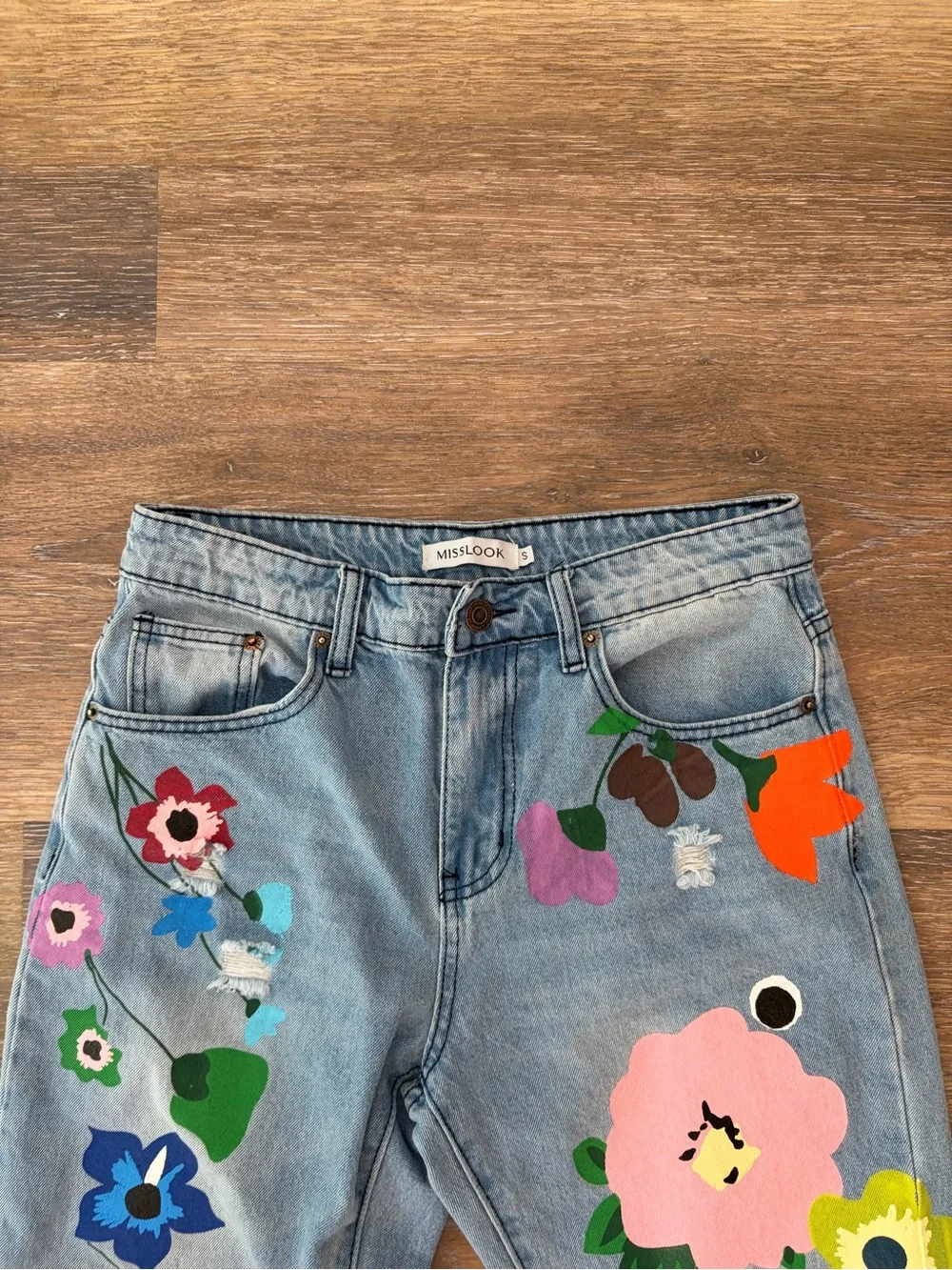 Misslook Painted Floral light distressed Jeans Size S